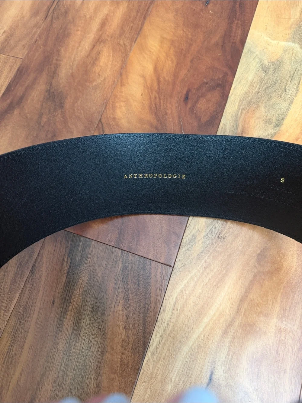 Anthropologie Black Wide Leather Waist Cinch Belt with Contrast Stitching